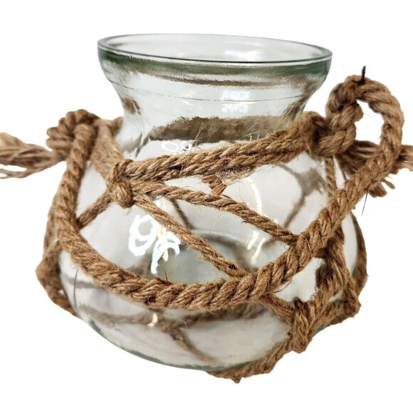 BoHo Decorative Hemp Rope Glass Vase Hydroponics Planter Green Plant Candle Seas - Picture 5 of 8